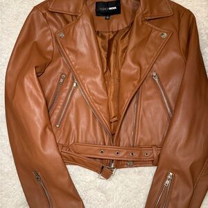 Fashion Nova Women's Brown Leather Biker Jacket